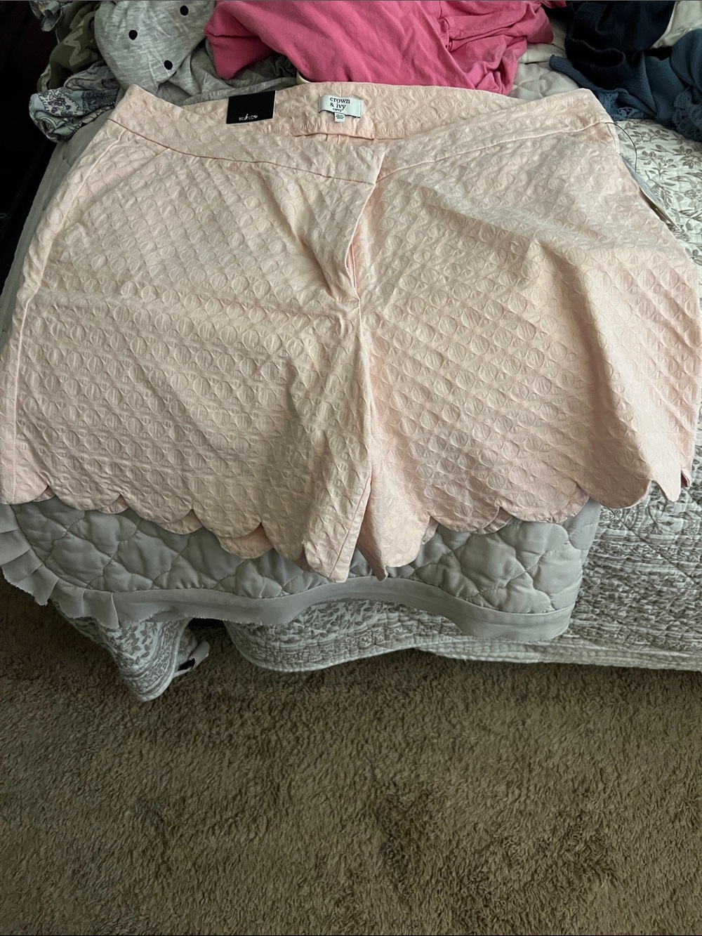 crown & ivy Pink Scalloped Embossed High Waist Shorts